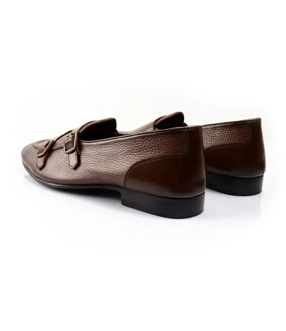 Brown Milled Double Monk Loafers - Ultra-Flex