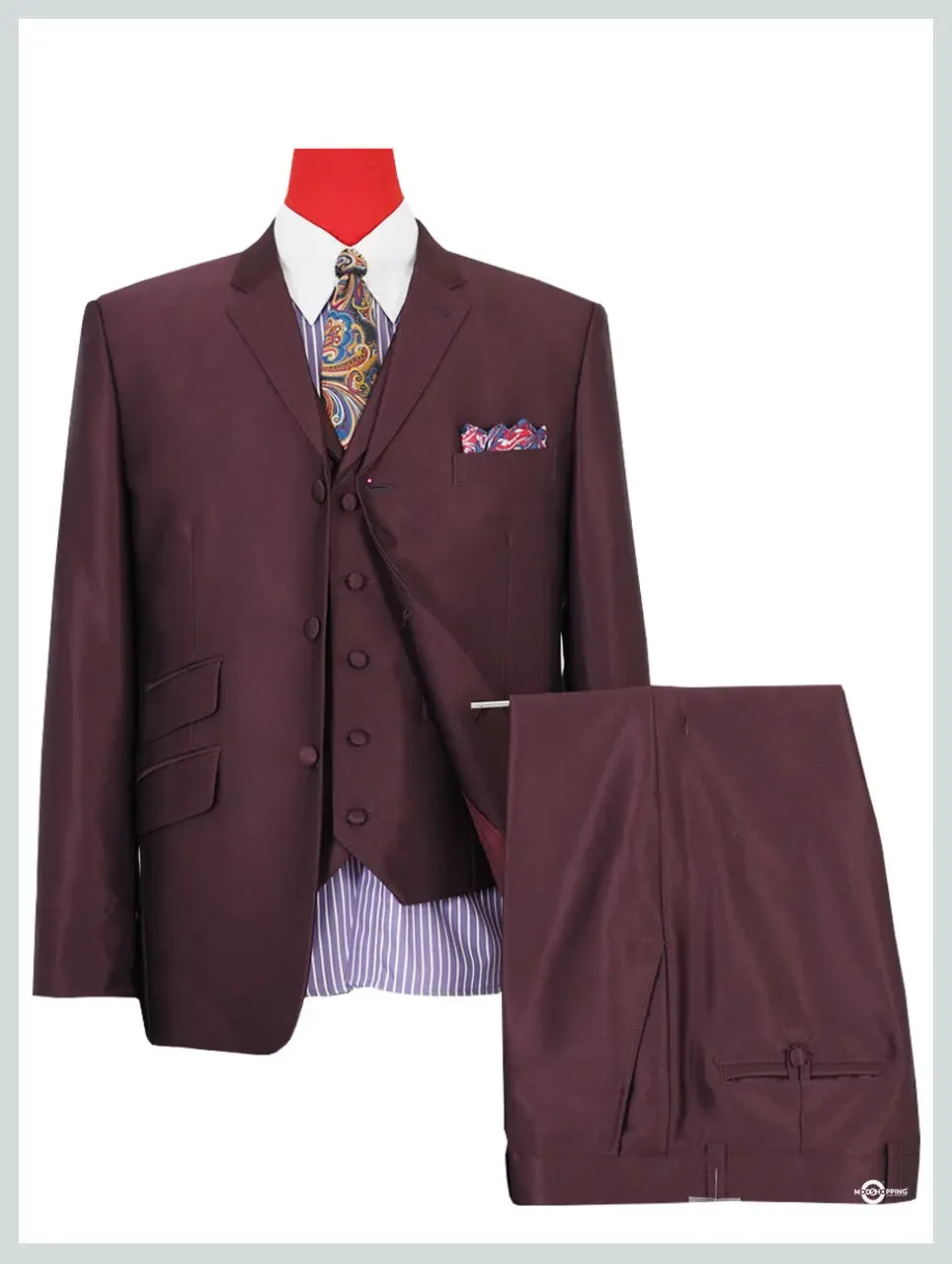 Burgundy Tonic 3 Piece Suit Wedding