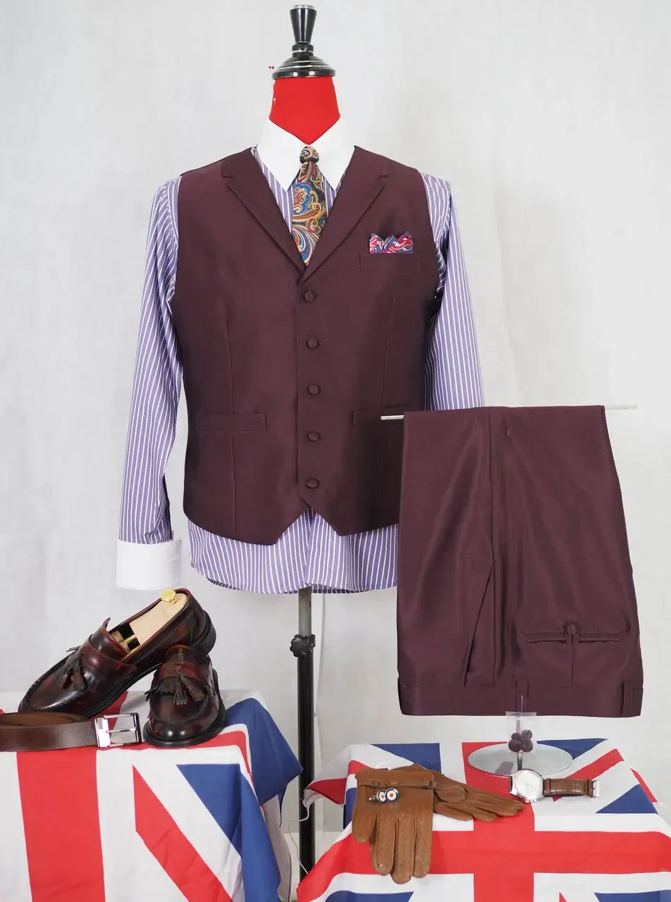 Burgundy Tonic 3 Piece Suit Wedding