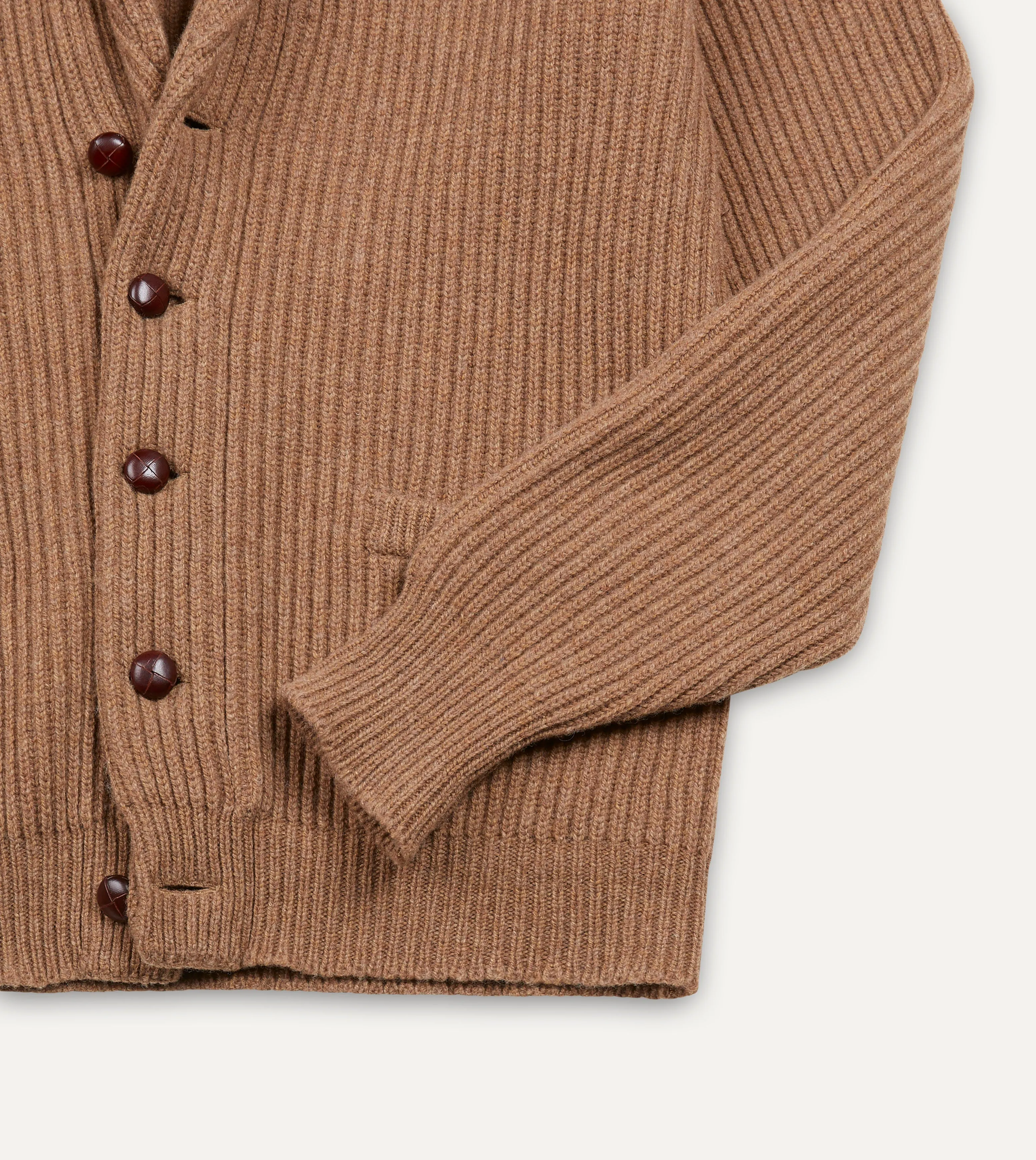 Camel Lambswool Shawl Collar Cardigan