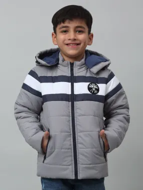 Cantabil Boys Grey Hooded Neck Colour Blocked Casual Jacket For Winter