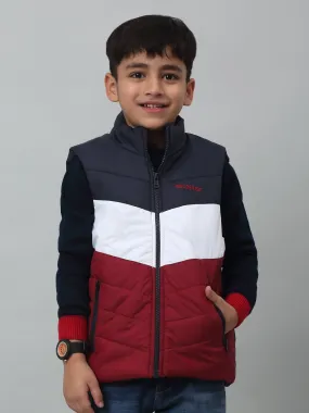 Cantabil Boys Maroon Mandarin Collar Color-Blocked Casual Jacket For Winter