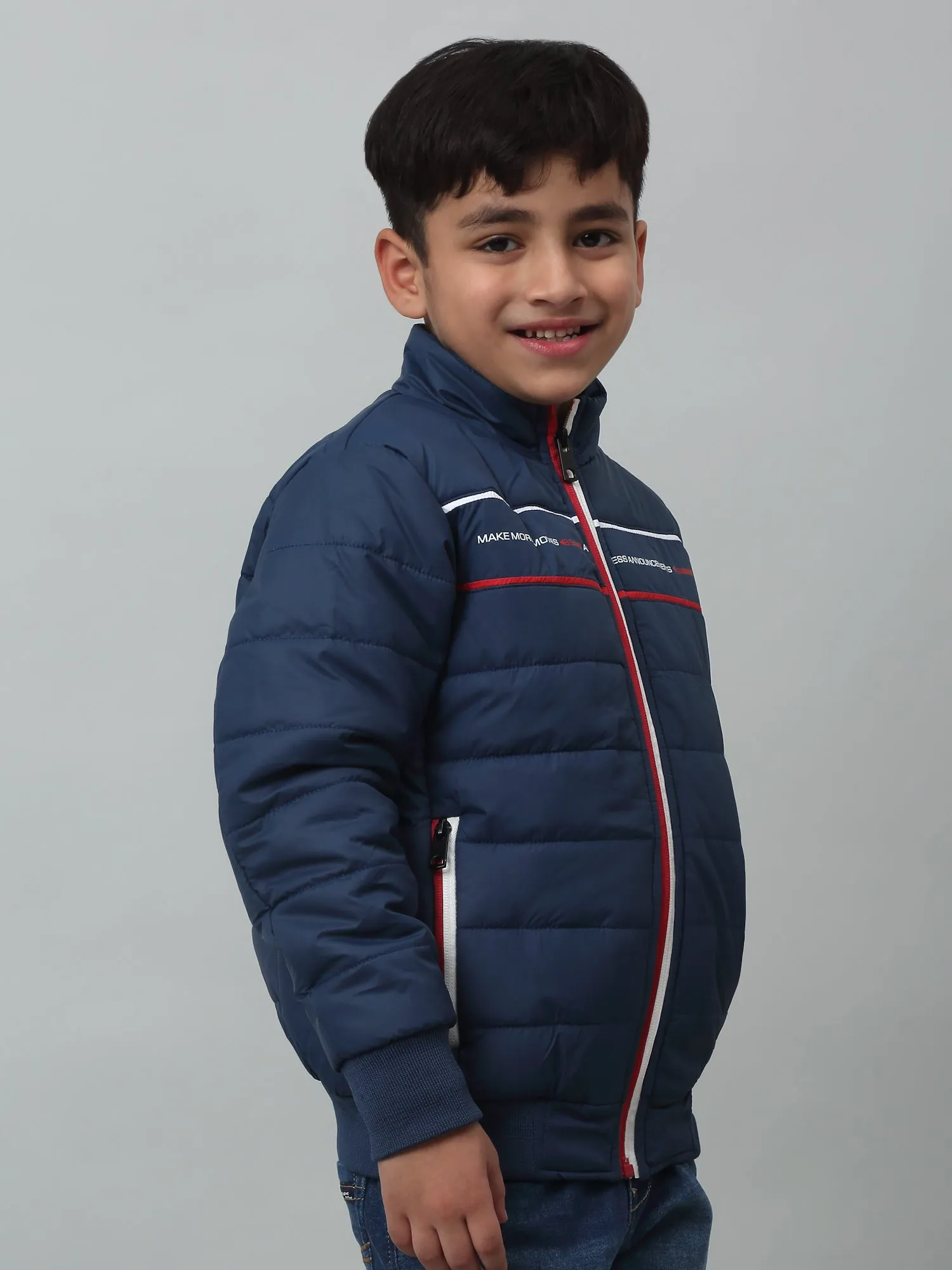 Cantabil Boys Navy Mandarin Collar Solid Casual Jacket For Winter