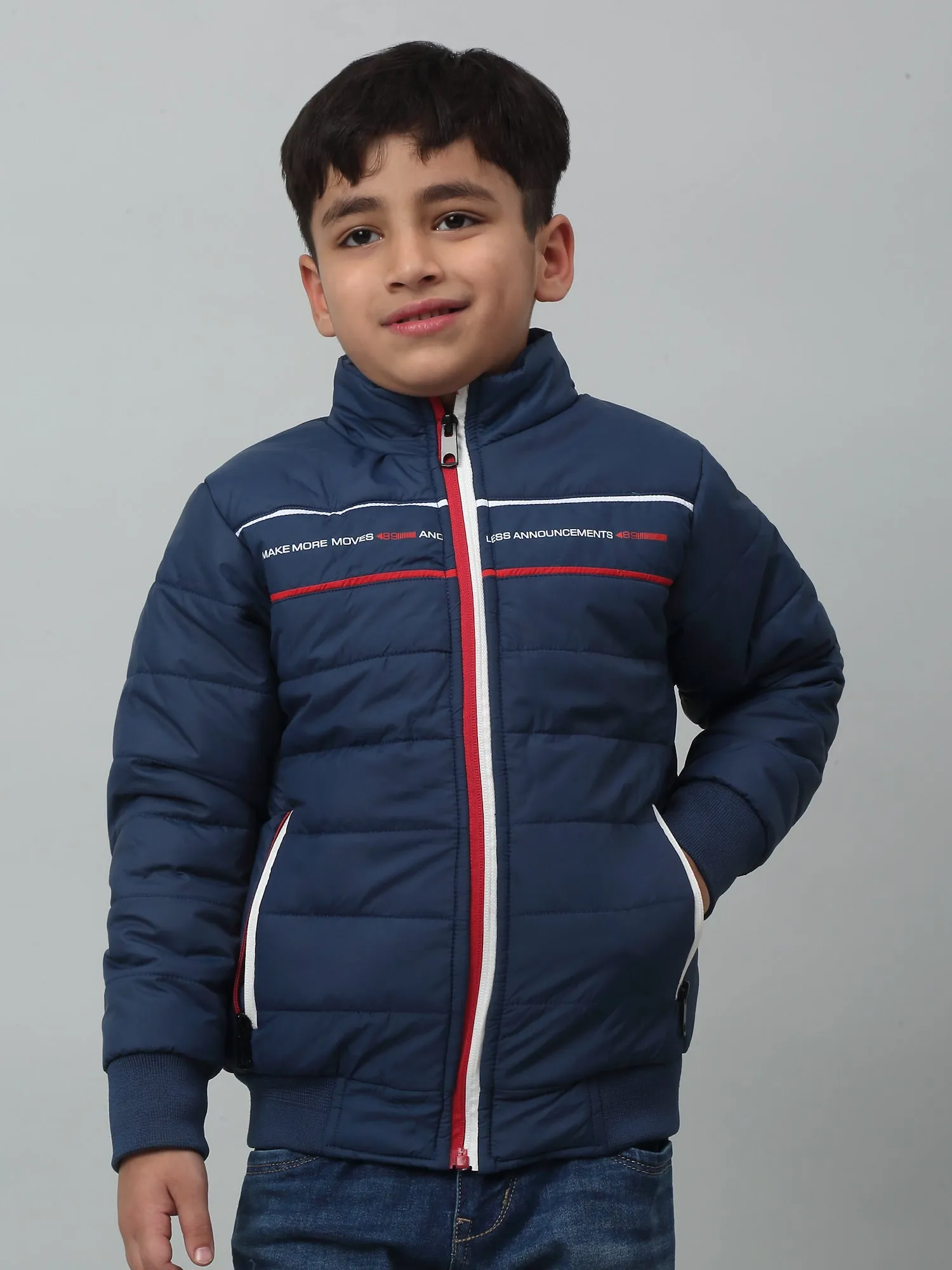 Cantabil Boys Navy Mandarin Collar Solid Casual Jacket For Winter