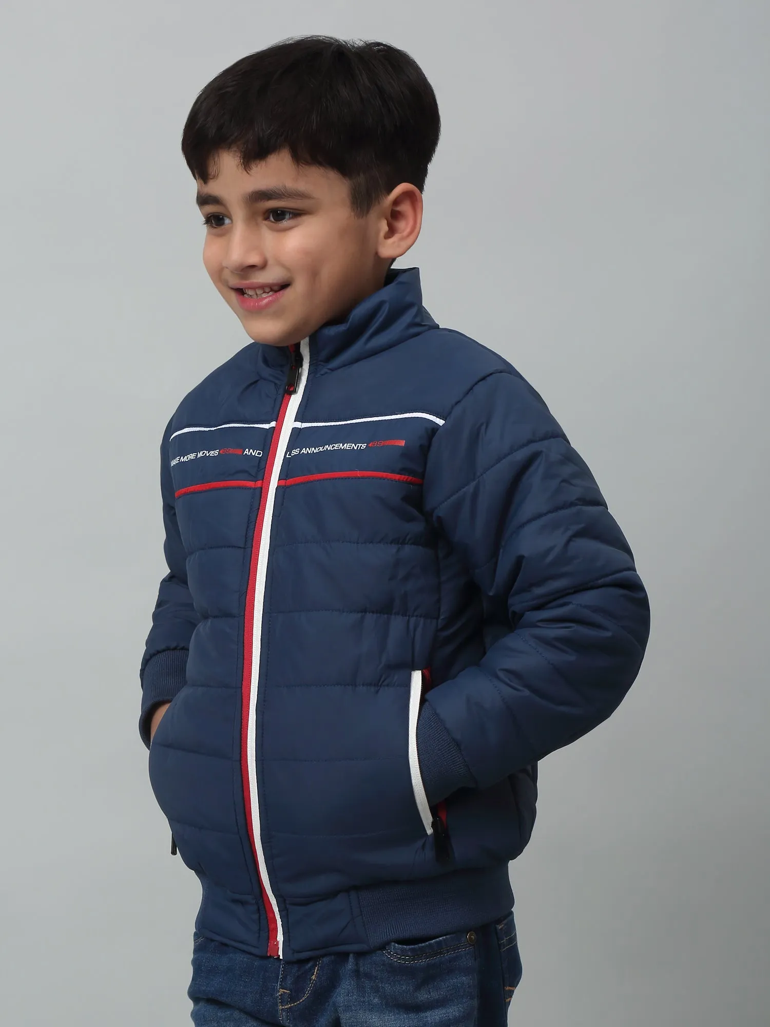 Cantabil Boys Navy Mandarin Collar Solid Casual Jacket For Winter