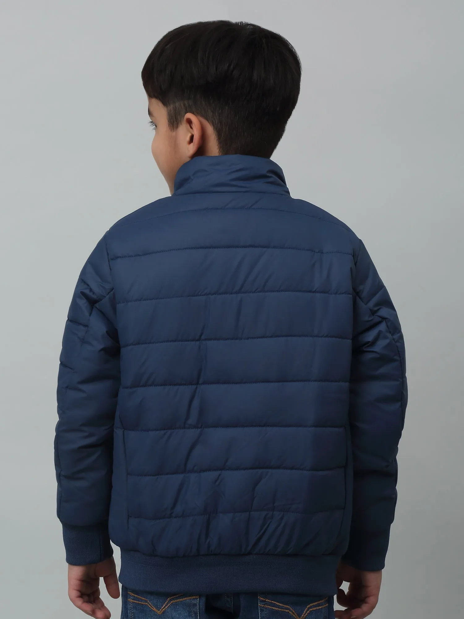 Cantabil Boys Navy Mandarin Collar Solid Casual Jacket For Winter