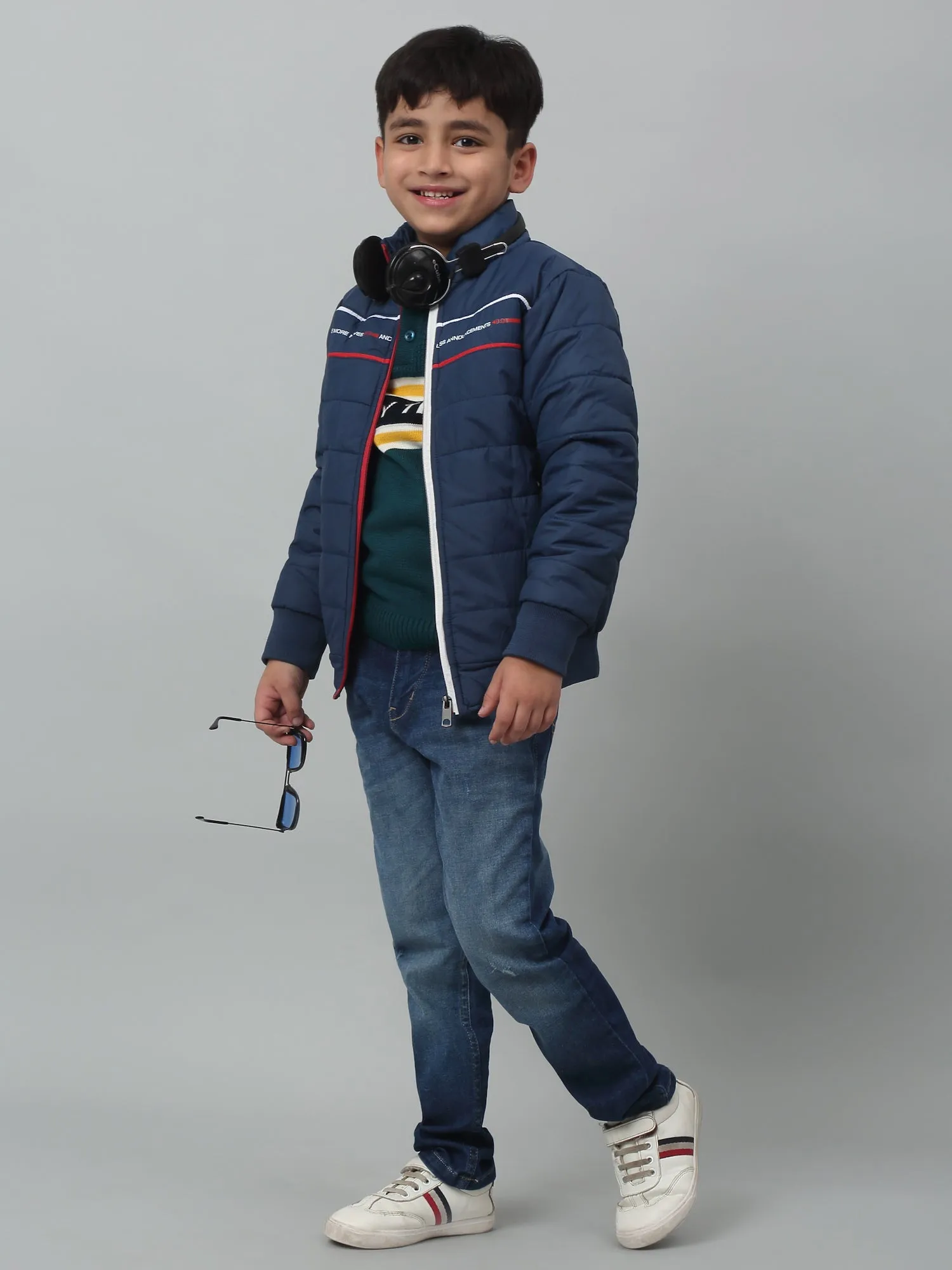 Cantabil Boys Navy Mandarin Collar Solid Casual Jacket For Winter