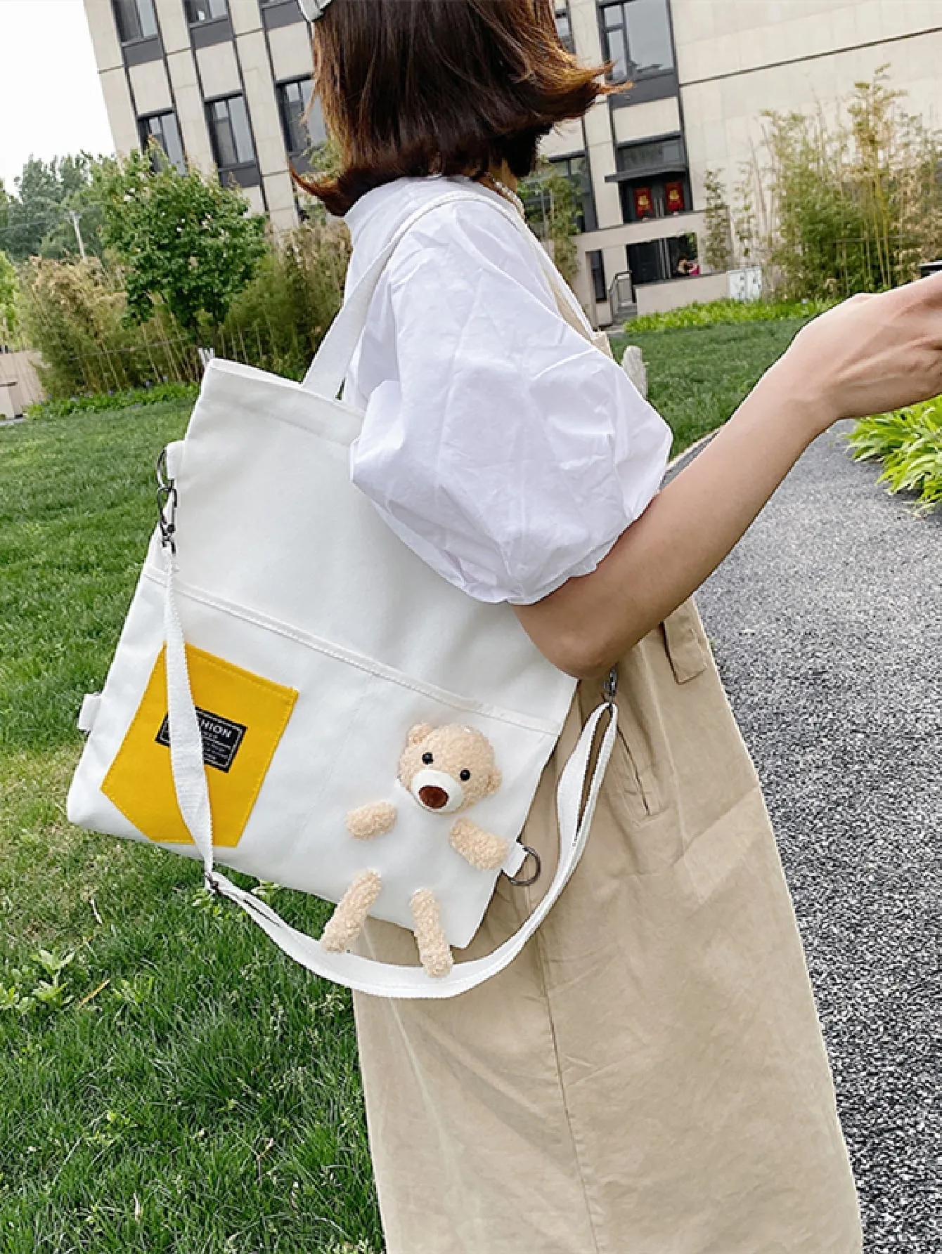 Cartoon Bear Decor Canvas Tote Bag