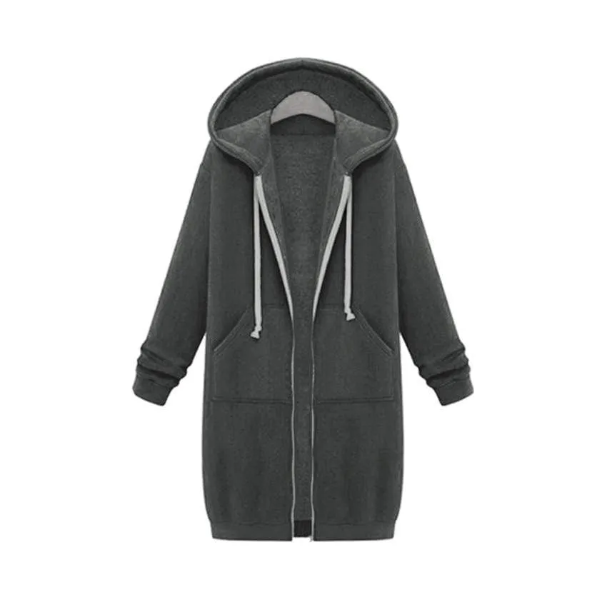 Casual Long Zippered Hooded Jacket