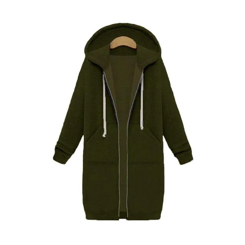 Casual Long Zippered Hooded Jacket