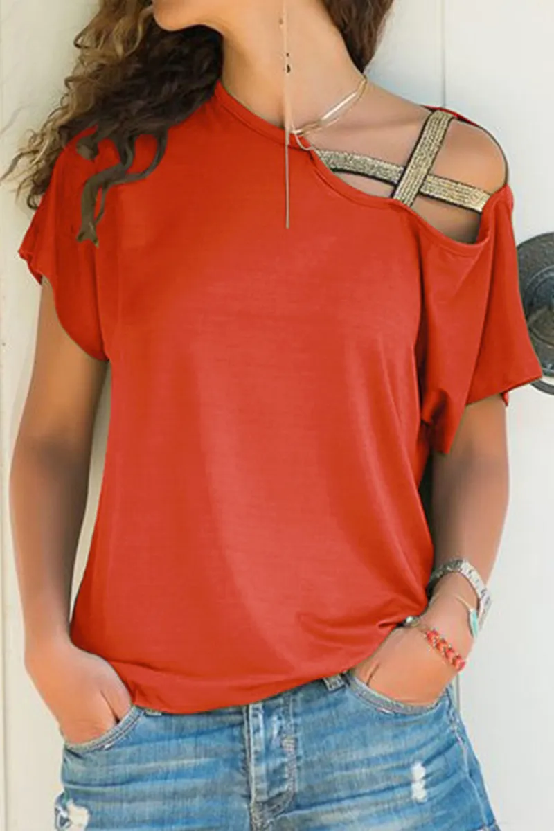 Casual Solid Oblique Collar T-Shirts