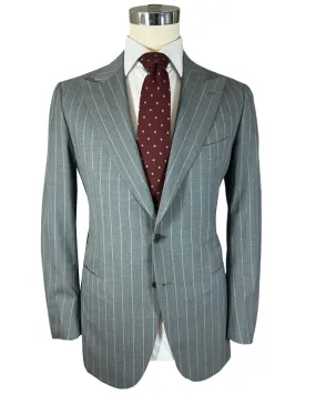 Cesare Attolini Suit Gray Stripes Peak Lapel EU 44/ US 34