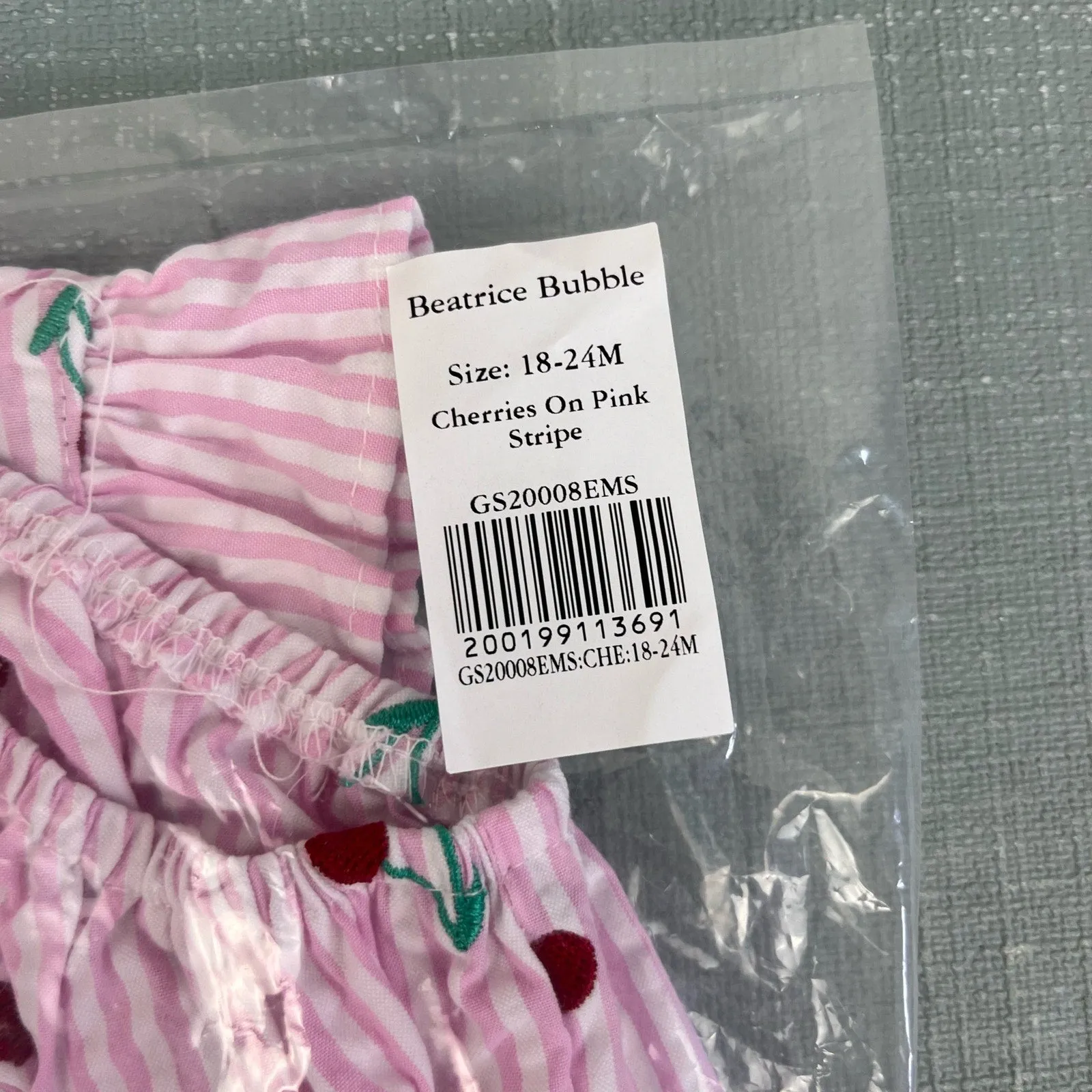 Classic Prep Childrenswear Beatrice Bubble Pink Stripe Cherries 18-24 Months NWT