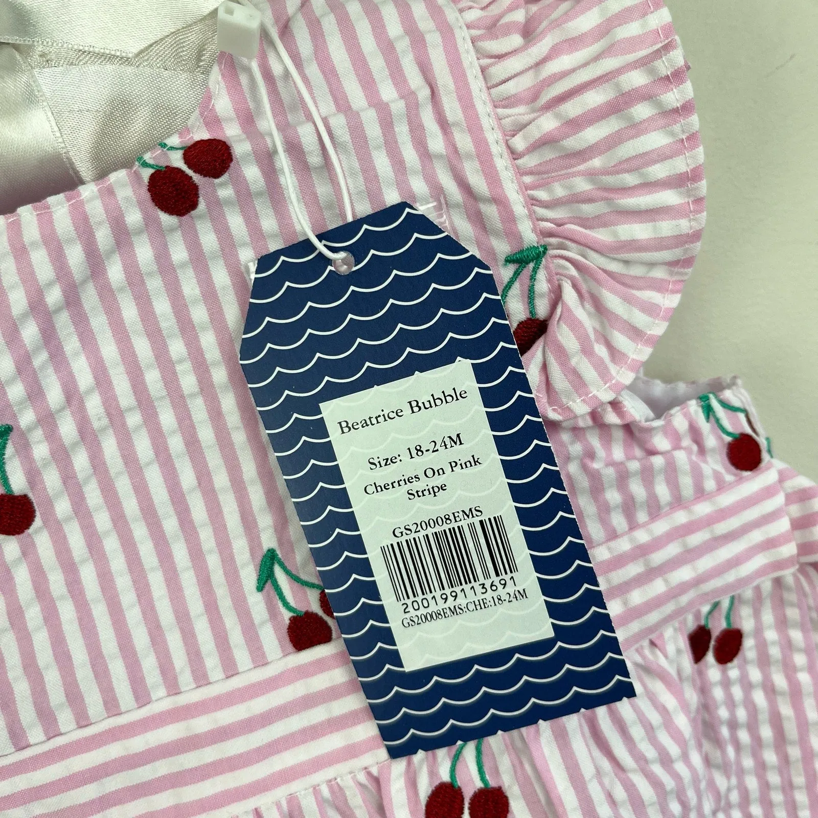 Classic Prep Childrenswear Beatrice Bubble Pink Stripe Cherries 18-24 Months NWT