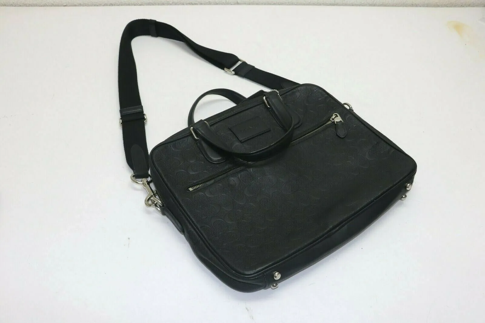 Coach Hudson 5 Slim Brief 71752 Signature Leather Black Crossbody Bag