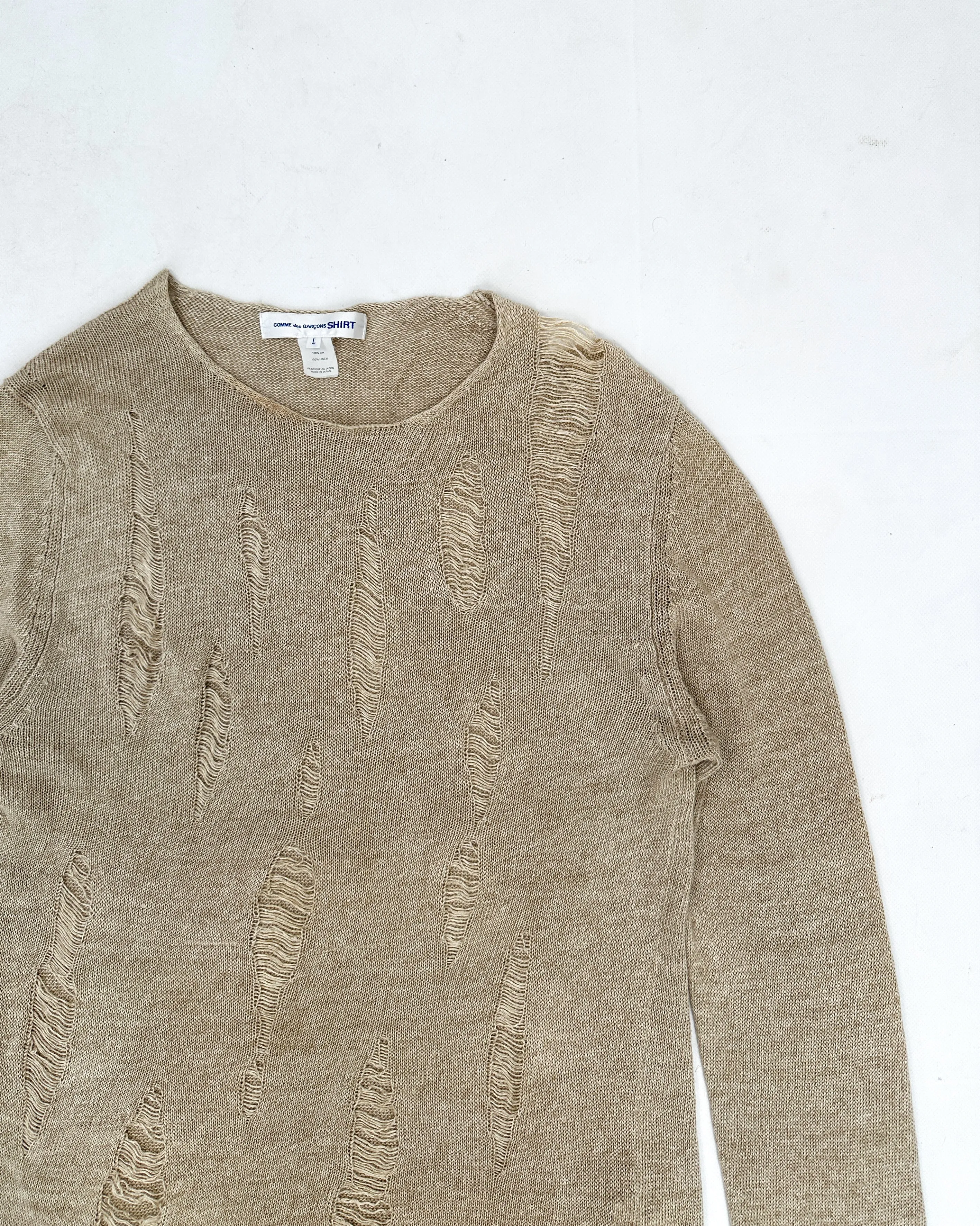 Comme Des Garçons Shirt Linen Destroyed Beige Knit 2017