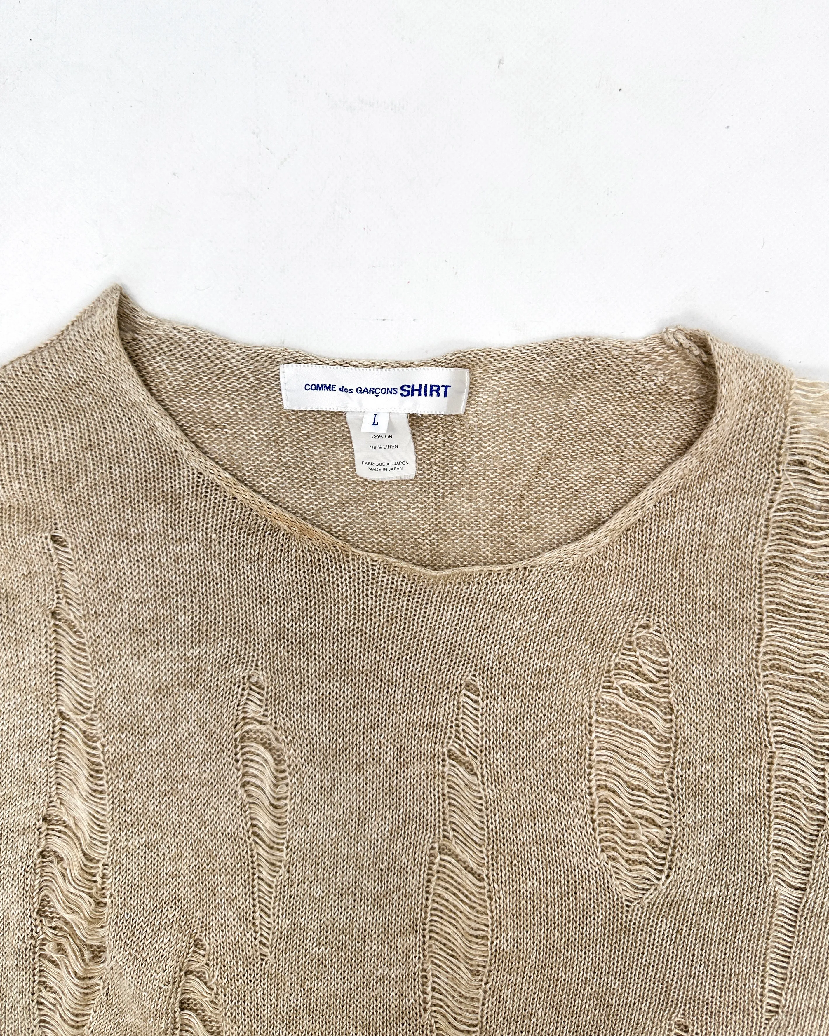 Comme Des Garçons Shirt Linen Destroyed Beige Knit 2017