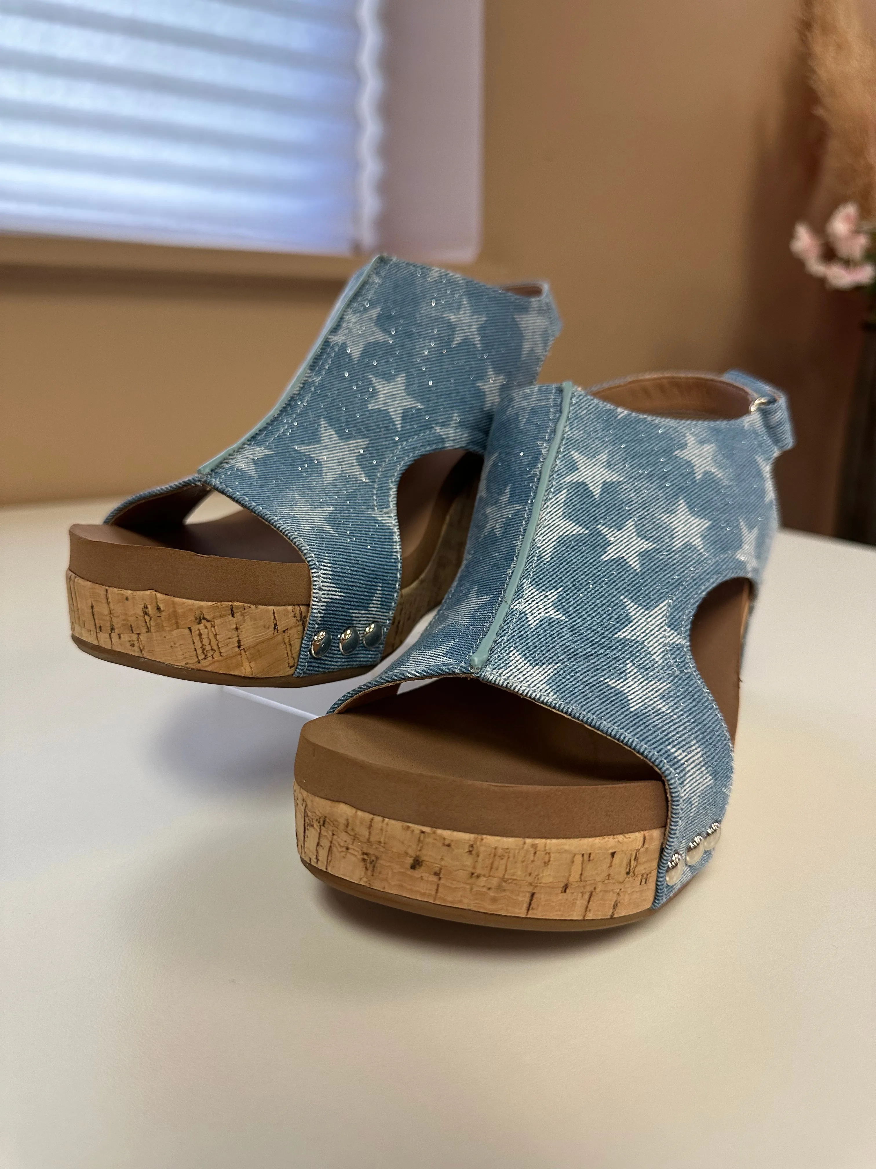 Corkys Carley Denim Star Canvas Wedge