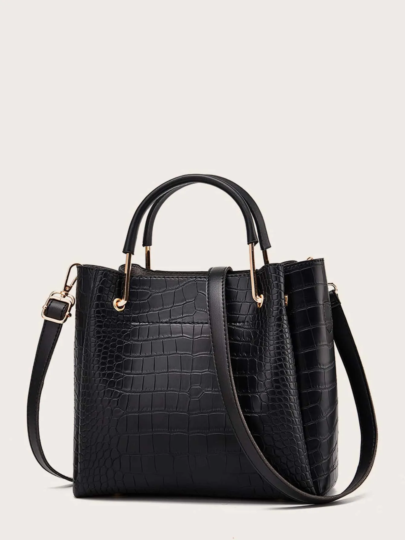 Croc Embossed Tote Bag With Crossbody Bag