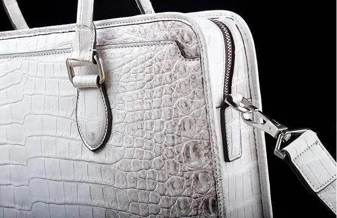 Crocodile Belly Leather Briefcase White