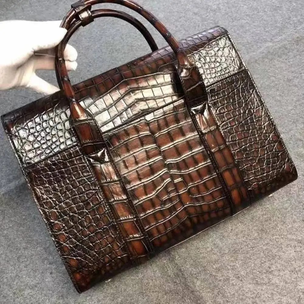 Crocodile Leather Briefcase Vintage Brown