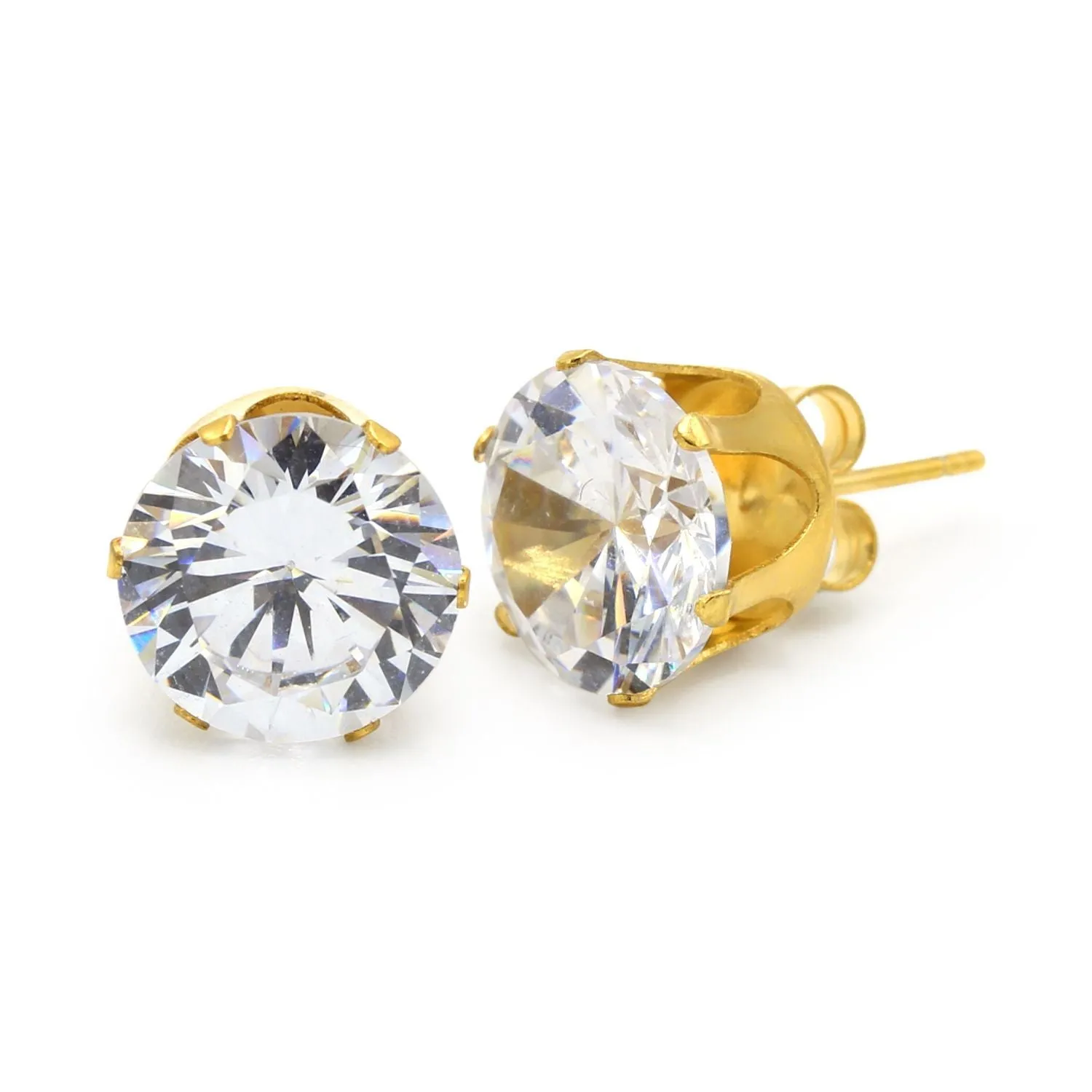 Cubic Zirconia Round 14K Gold Filled Stud Earrings Stainless Steel Ear Piercing Jewelry Men Women