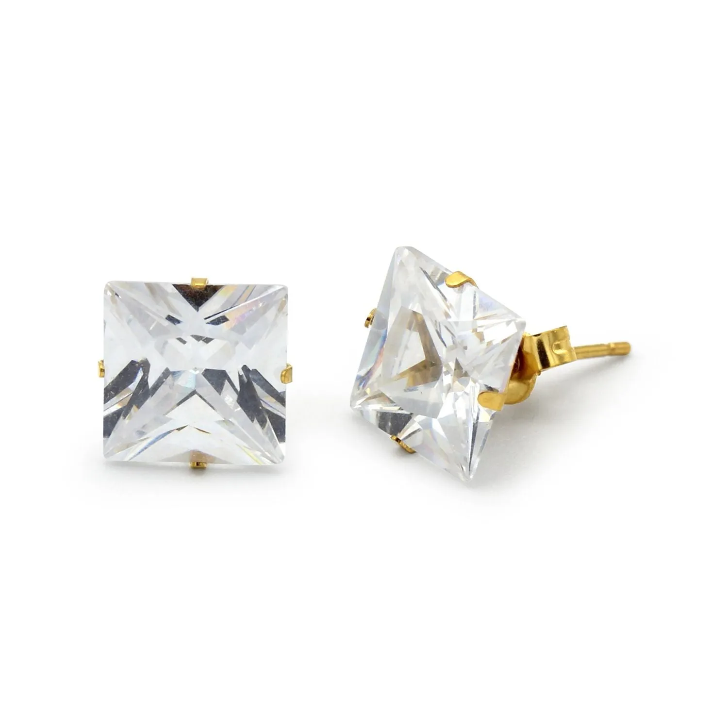 Cubic Zirconia Square 14K Gold Filled Stud Earrings Stainless Steel Ear Piercing Jewelry Men Women