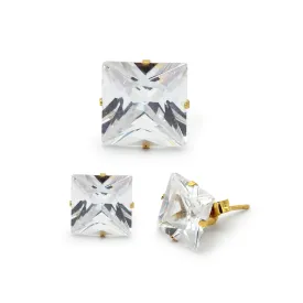 Cubic Zirconia Square 14K Gold Filled Stud Earrings Stainless Steel Ear Piercing Jewelry Men Women