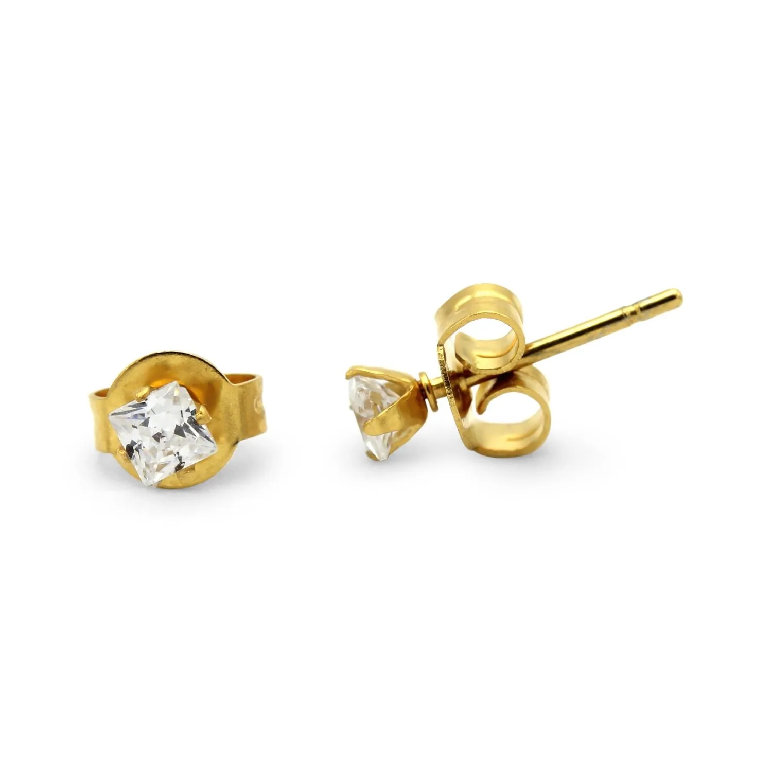 Cubic Zirconia Square 14K Gold Filled Stud Earrings Stainless Steel Ear Piercing Jewelry Men Women