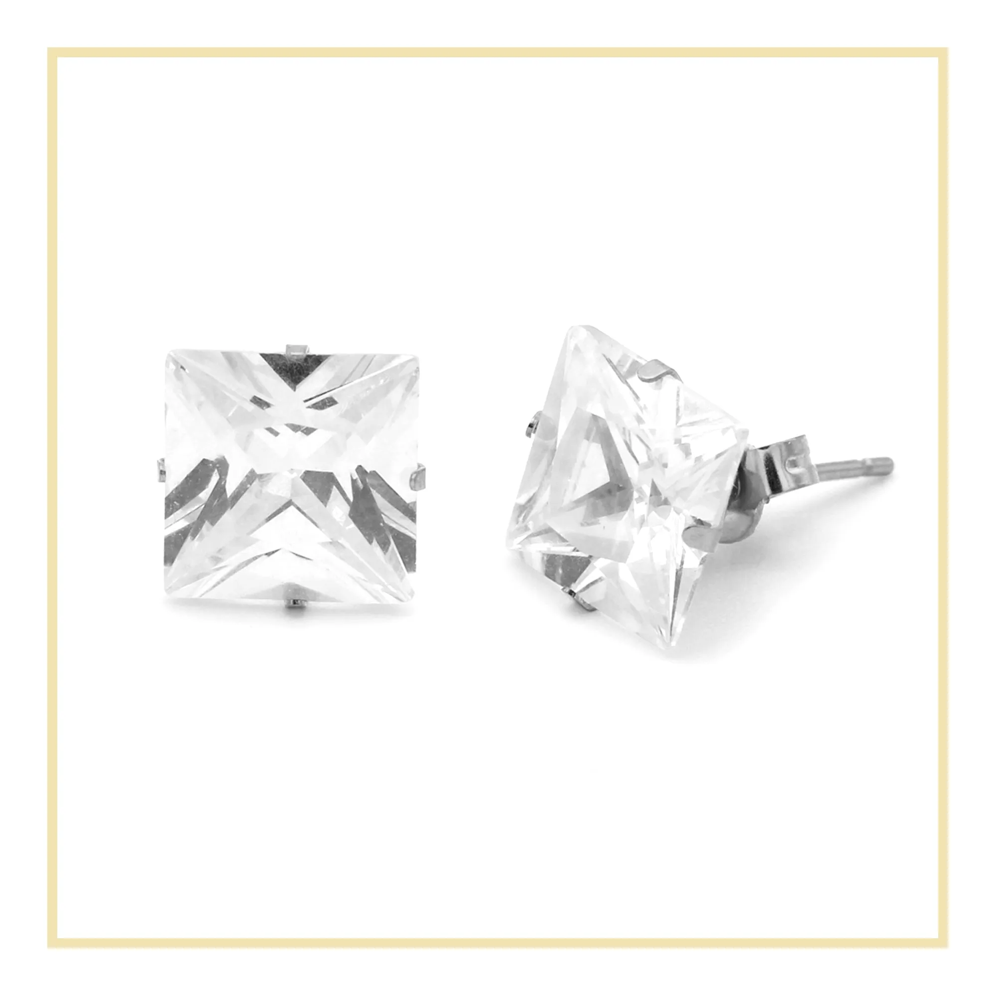 Cubic Zirconia Square Stud Earrings Stainless Steel Silver Ear Piercing Jewelry Men Women