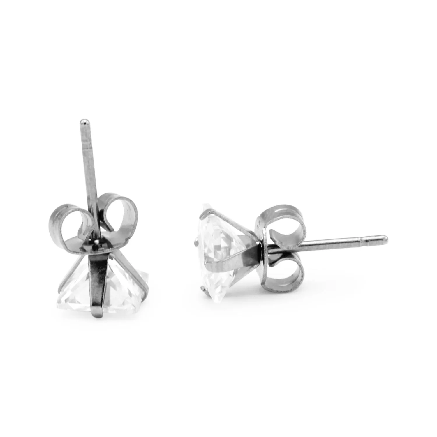 Cubic Zirconia Square Stud Earrings Stainless Steel Silver Ear Piercing Jewelry Men Women