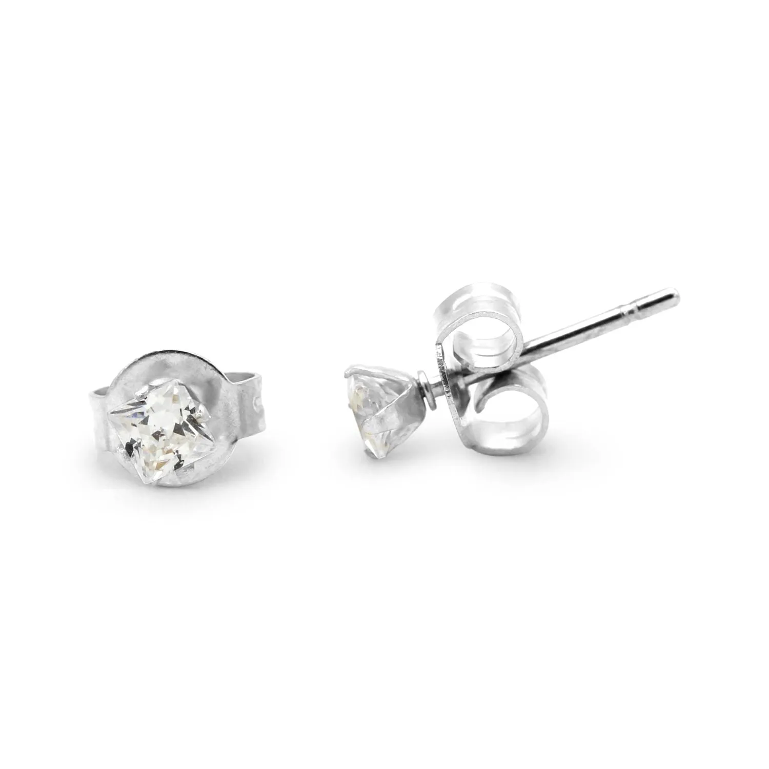 Cubic Zirconia Square Stud Earrings Stainless Steel Silver Ear Piercing Jewelry Men Women