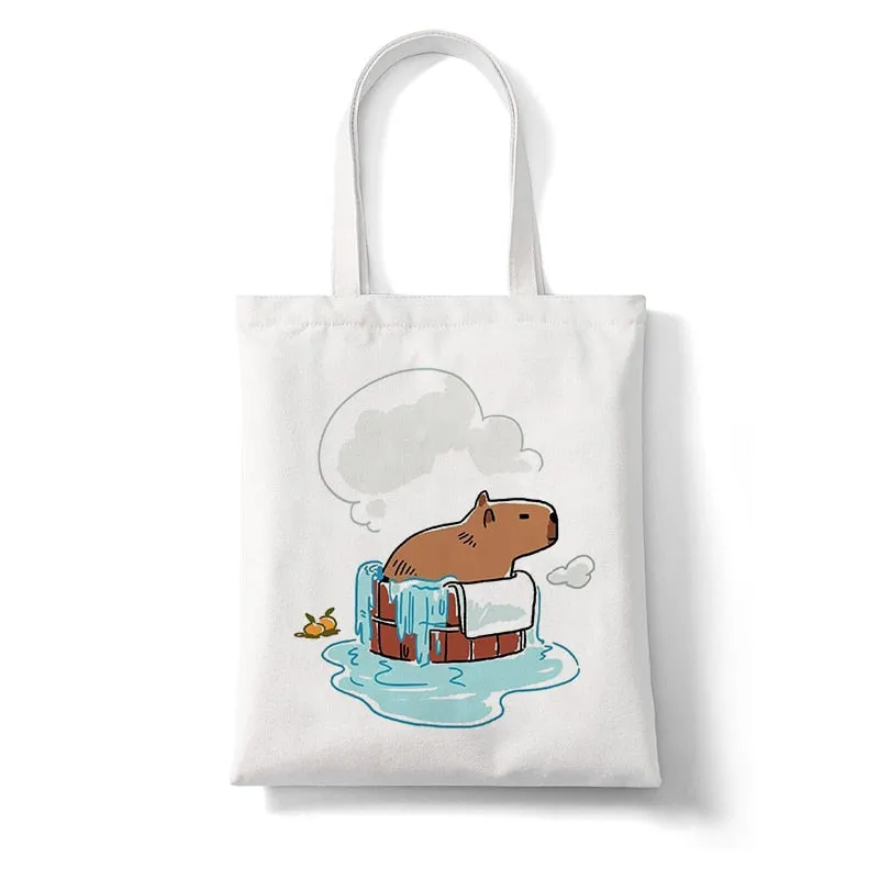 Cute Capybara Reusable Canvas Tote Bag