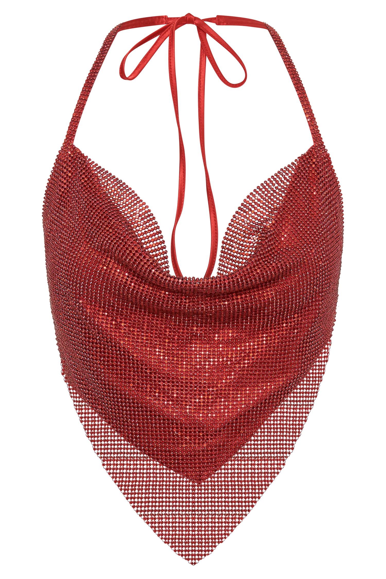 Daphne Diamante Cowl Neck Halter Top - Red