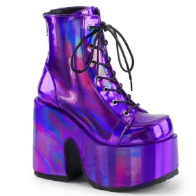 Demonia CAMEL-203 | Purple Hologram Vegan Leather Ankle Boots