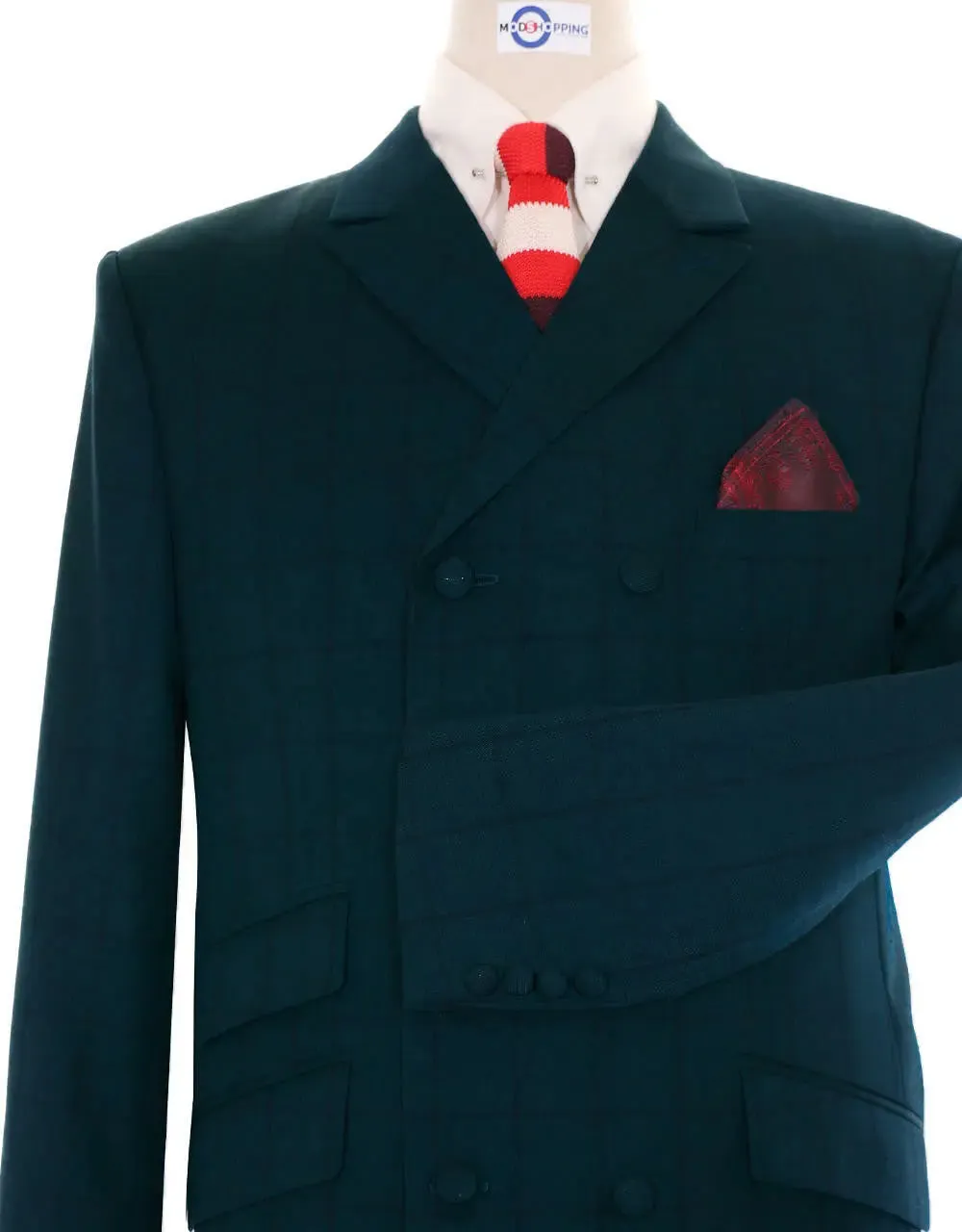 Double Breasted Suit - Dark Sea Green Windowpane Suit