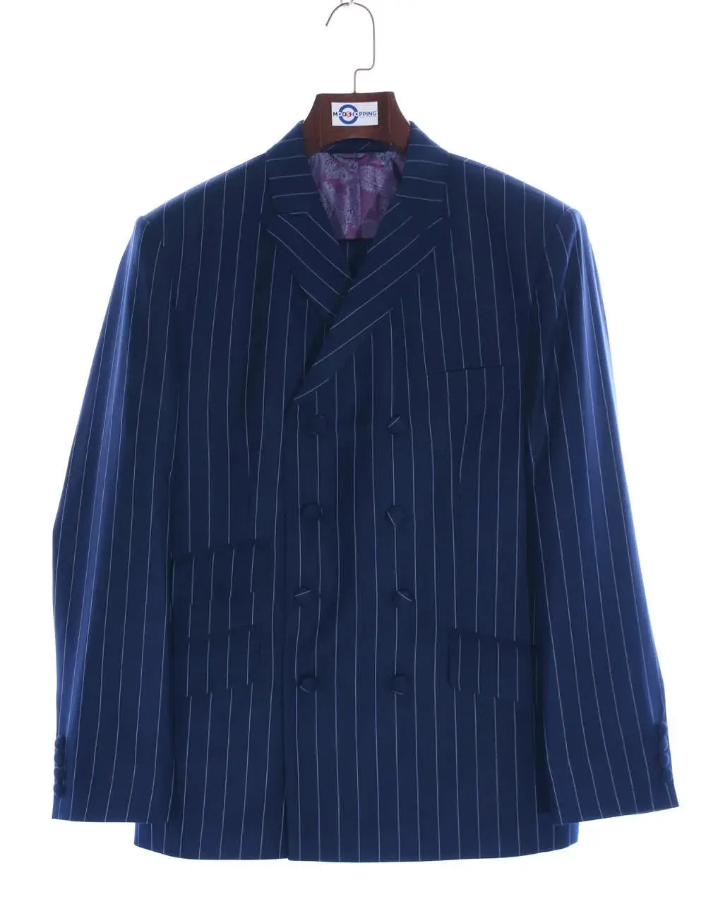 Double Breasted  Suit - Navy Blue Stripe Suit