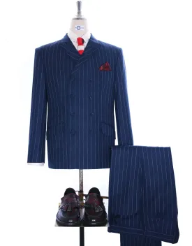 Double Breasted  Suit - Navy Blue Stripe Suit