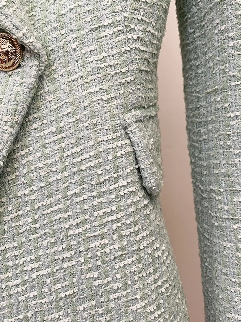 Double Breasted Tweed Blazer in Mint