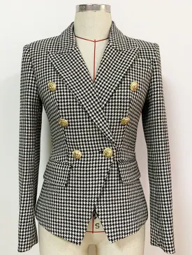 Double Breasted Tweed Houndstooth Blazer