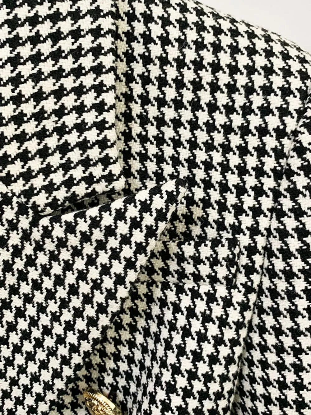 Double Breasted Tweed Houndstooth Blazer