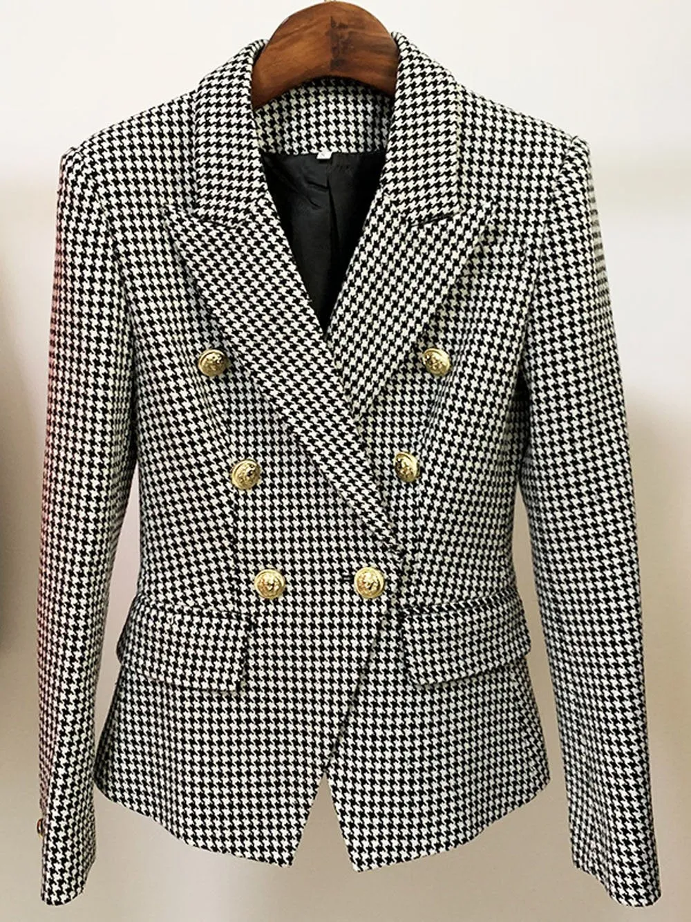 Double Breasted Tweed Houndstooth Blazer