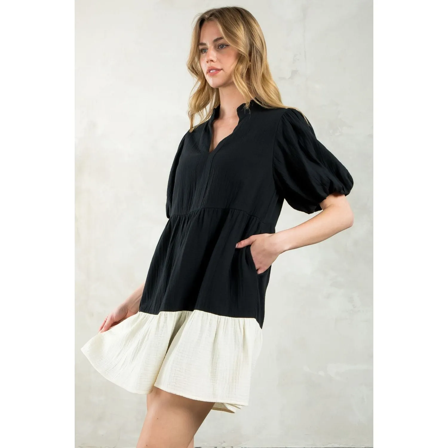 Edith Puff Sleeve Colorblock THML Dress