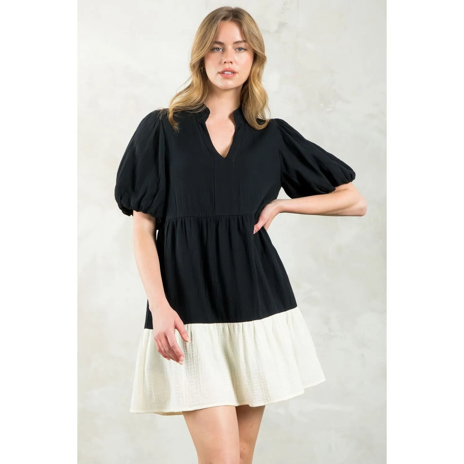 Edith Puff Sleeve Colorblock THML Dress