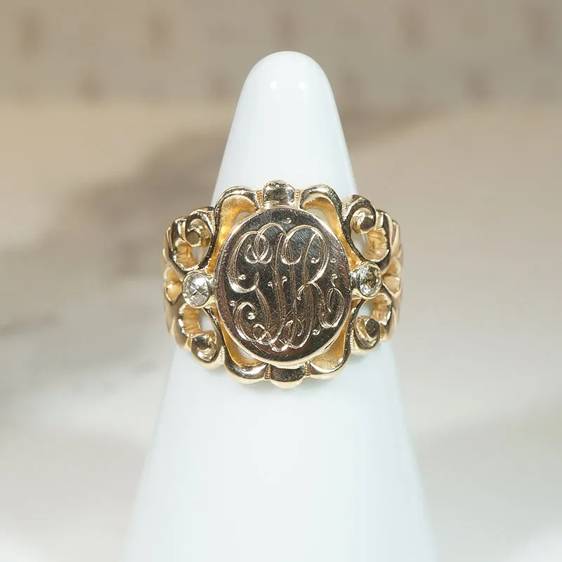 Elaborate Diamond-Set Edwardian Signet Ring