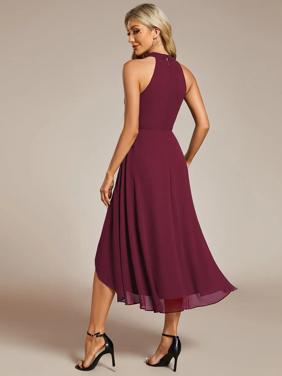 Elegant Halter Neckline Asymmetric Midi Lining Length fold stream Empire Waist Chiffon Dresses