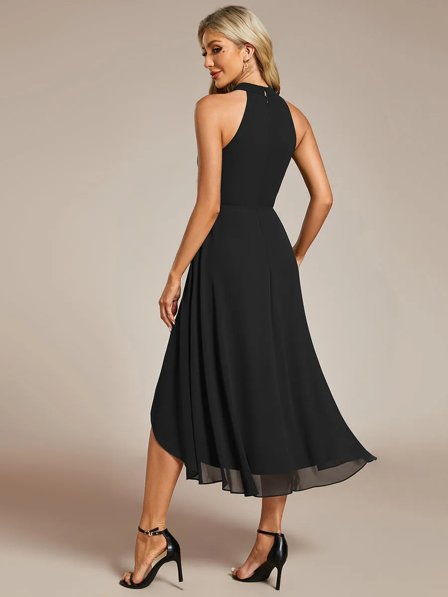 Elegant Halter Neckline Asymmetric Midi Lining Length fold stream Empire Waist Chiffon Dresses