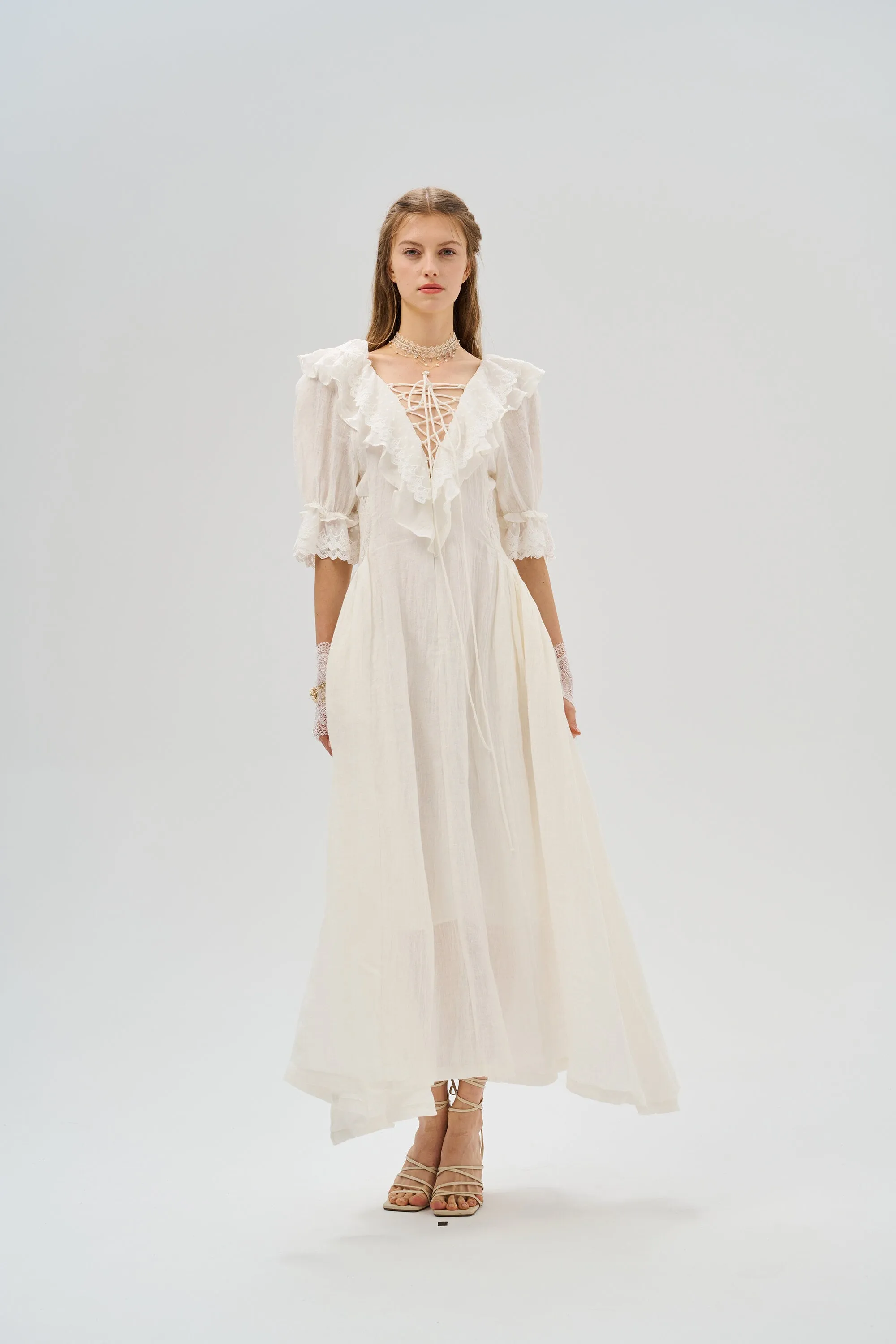 Elysia 15 | Lace-up linen flared dress