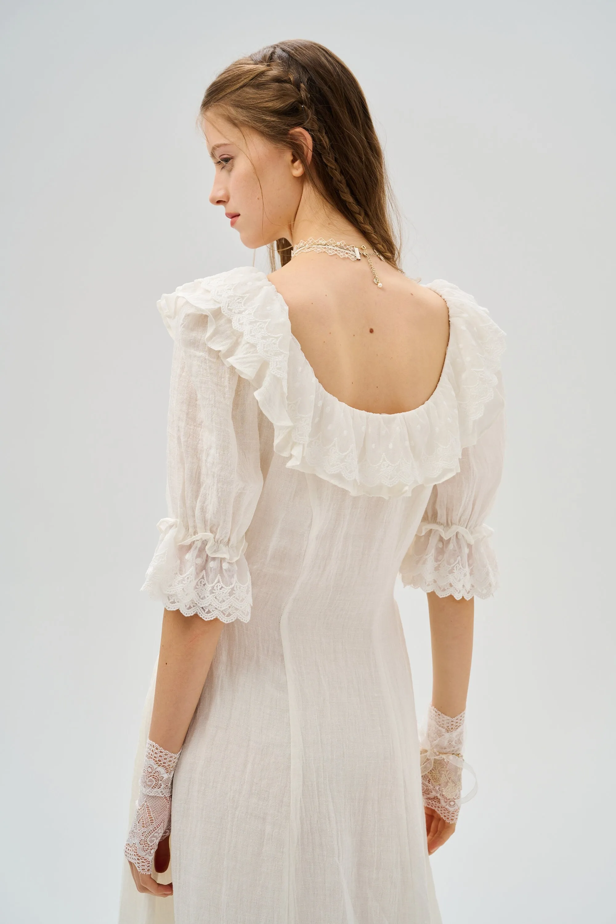 Elysia 15 | Lace-up linen flared dress