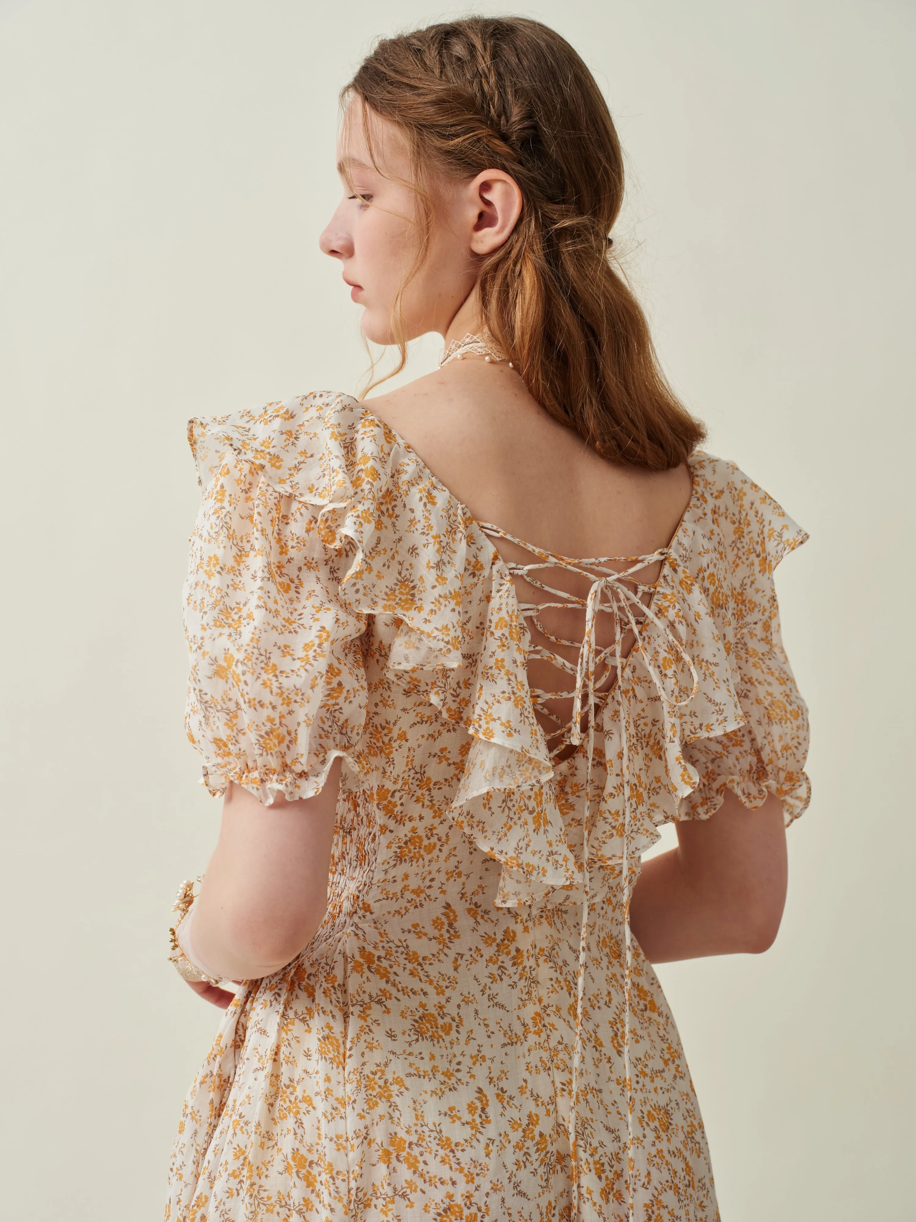 Elysia 15 | Lace-up linen flared dress